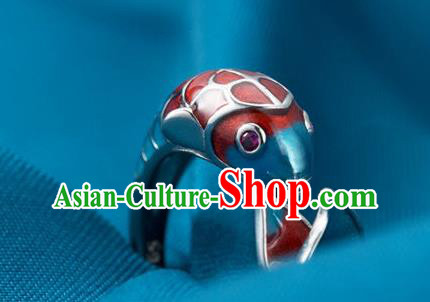 China Ancient Princess Cloisonne Fish Circlet Traditional Court Silver Ring