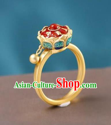 China Traditional Court Golden Ring Ancient Princess Enamel Lotus Circlet