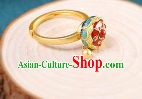 China Traditional Court Golden Ring Ancient Princess Enamel Lotus Circlet