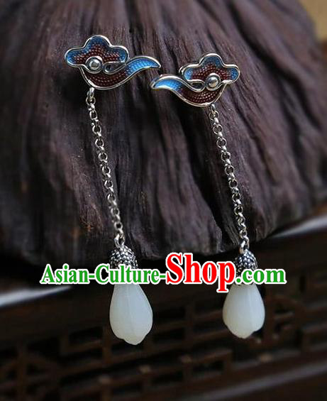 China National Jade Mangnolia Earrings Traditional Cheongsam Cloisonne Cloud Ear Accessories