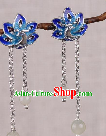 China National Blueing Peacock Earrings Traditional Cheongsam Ear Accessories