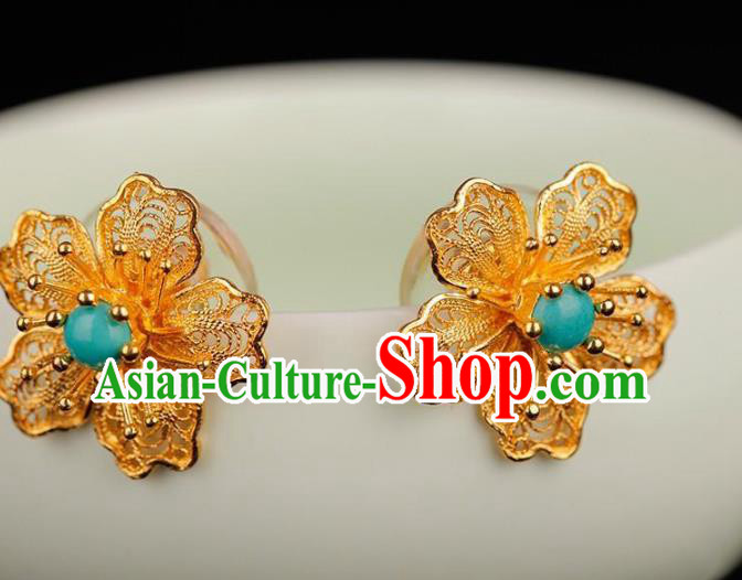 China National Qing Dynasty Earrings Traditional Cheongsam Filigree Peach Blossom Ear Accessories