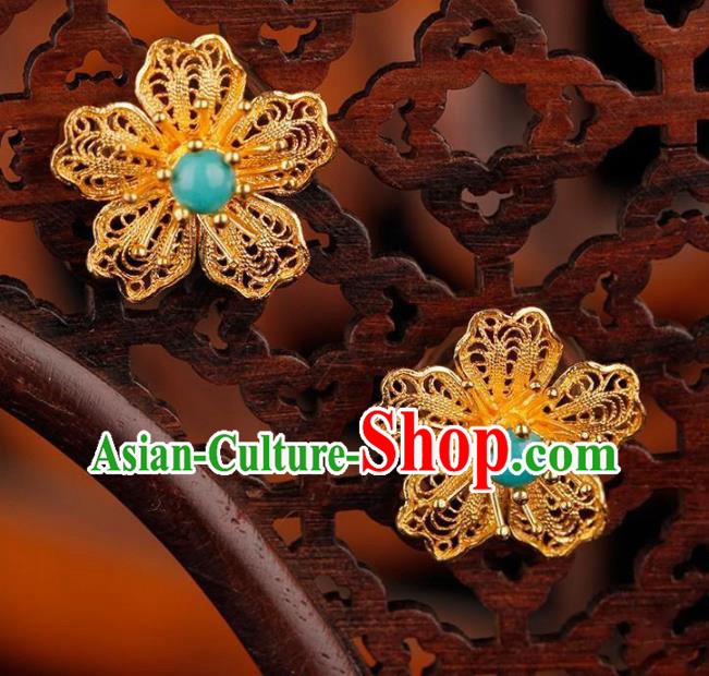 China National Qing Dynasty Earrings Traditional Cheongsam Filigree Peach Blossom Ear Accessories