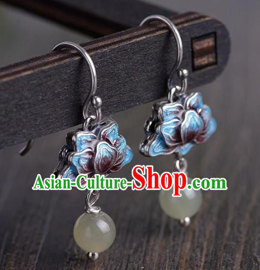 China National Blueing Lotus Earrings Traditional Cheongsam Chalcedony Tassel Ear Accessories