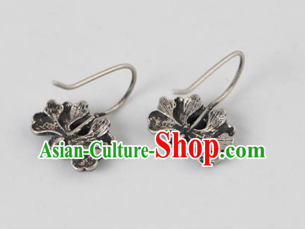 China National Silver Earrings Traditional Cheongsam Blueing Peony Ear Accessories