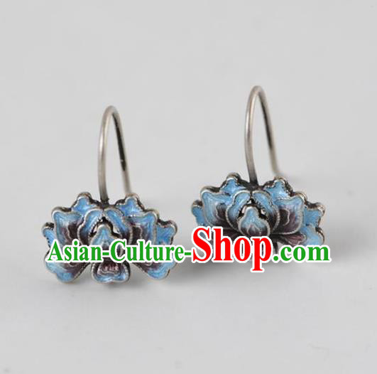 China National Silver Earrings Traditional Cheongsam Blueing Peony Ear Accessories