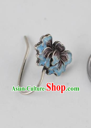 China National Silver Earrings Traditional Cheongsam Blueing Peony Ear Accessories