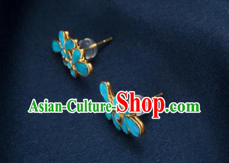 China Traditional Qing Dynasty Empress Ear Accessories National Blue Earrings