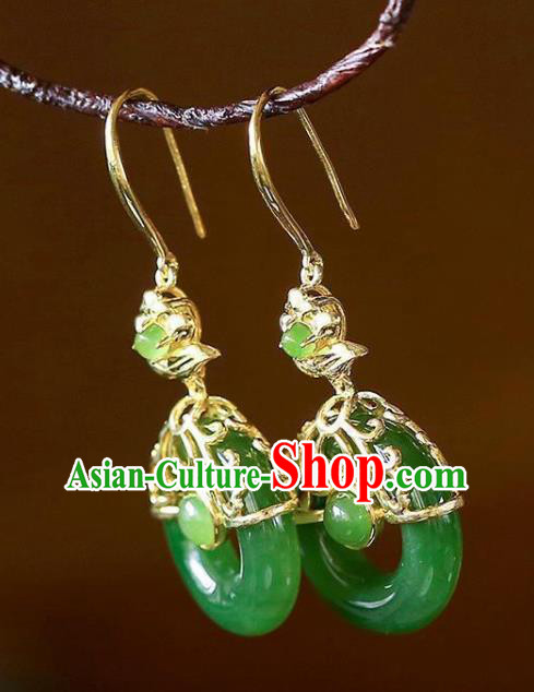 China Traditional Qing Dynasty Palace Lady Ear Accessories National Jade Earrings
