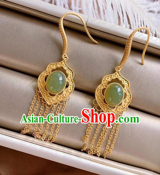 China Traditional Cheongsam Jade Ear Accessories National Golden Tassel Earrings