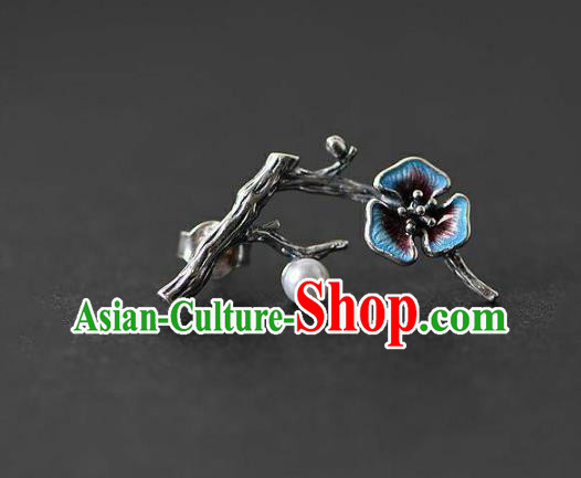 China National Silver Earrings Traditional Cheongsam Cloisonne Plum Ear Accessories