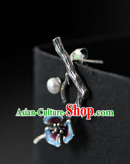 China National Silver Earrings Traditional Cheongsam Cloisonne Plum Ear Accessories
