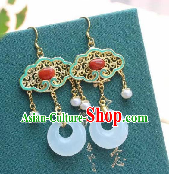 China Traditional Cheongsam White Jade Ear Accessories National Enamel Agate Earrings