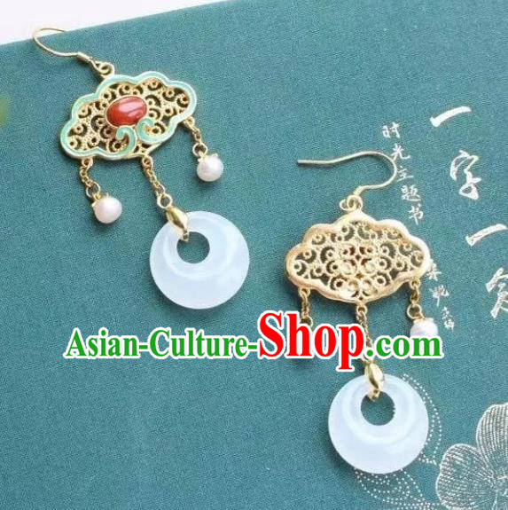 China Traditional Cheongsam White Jade Ear Accessories National Enamel Agate Earrings