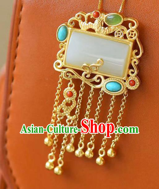 China Handmade Golden Tassel Necklace Jewelry Accessories Traditional Jade Pendant