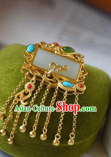 China Handmade Golden Tassel Necklace Jewelry Accessories Traditional Jade Pendant