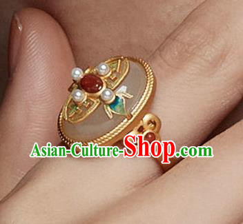 Chinese Handmade Jade Ring Jewelry Accessories Classical Qing Dynasty Golden Circlet