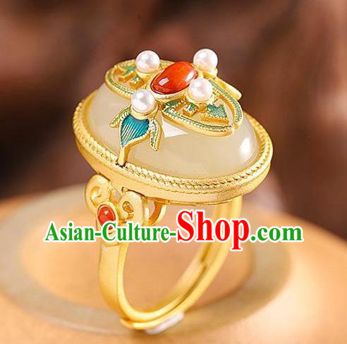 Chinese Handmade Jade Ring Jewelry Accessories Classical Qing Dynasty Golden Circlet