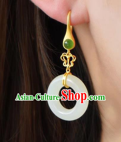 China Traditional Cheongsam White Jade Ear Accessories National Silver Earrings