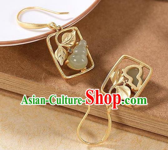 China National Jade Gourd Earrings Traditional Cheongsam Golden Ear Accessories