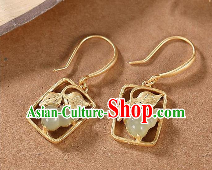 China National Jade Gourd Earrings Traditional Cheongsam Golden Ear Accessories