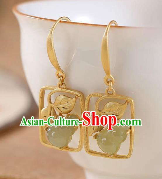 China National Jade Gourd Earrings Traditional Cheongsam Golden Ear Accessories