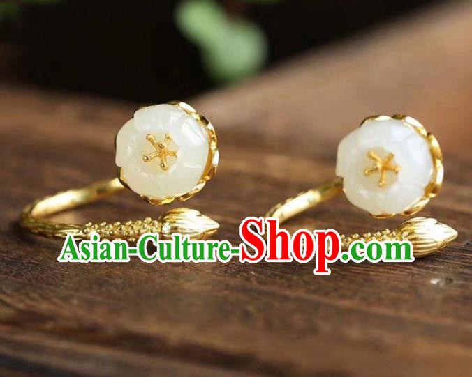 Chinese Handmade Golden Ring Jewelry Accessories Classical Jade Mangnolia Circlet