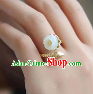 Chinese Handmade Golden Ring Jewelry Accessories Classical Jade Mangnolia Circlet