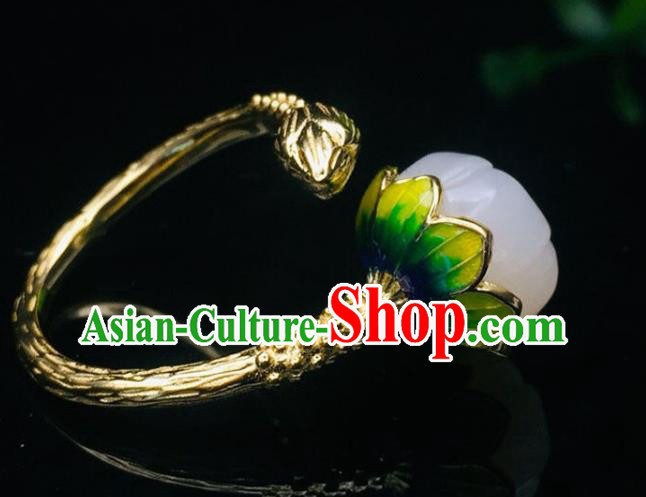 Chinese Handmade Golden Ring Jewelry Accessories Classical Jade Mangnolia Circlet