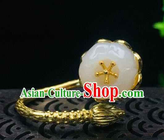 Chinese Handmade Golden Ring Jewelry Accessories Classical Jade Mangnolia Circlet