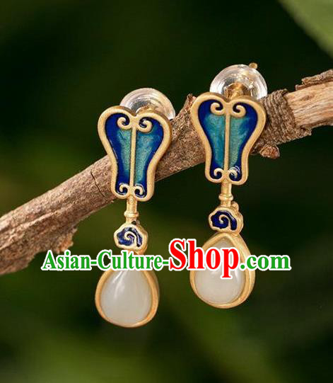 China National Cloisonne Palm Leaf Earrings Traditional Cheongsam Jade Ear Accessories