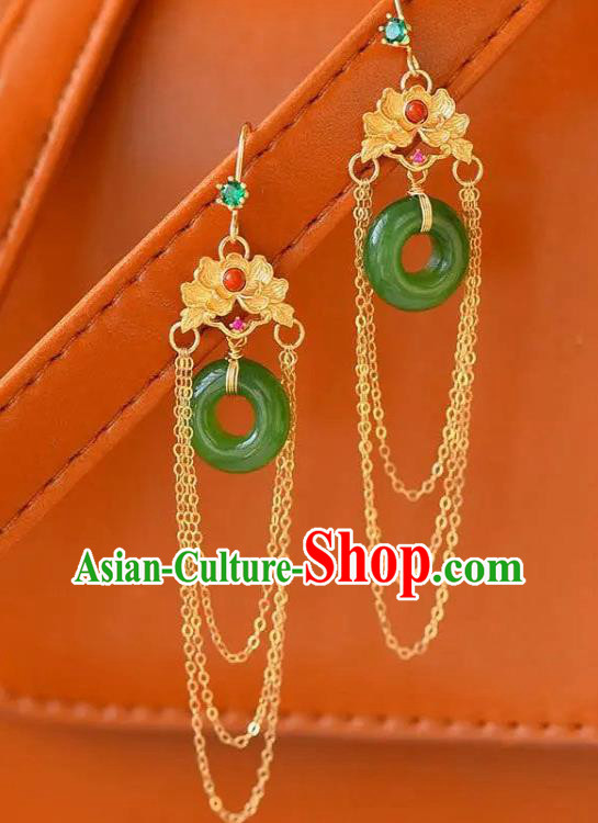 China National Golden Peony Tassel Earrings Traditional Cheongsam Jade Ear Jewelry Accessories
