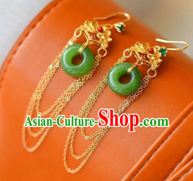 China National Golden Peony Tassel Earrings Traditional Cheongsam Jade Ear Jewelry Accessories