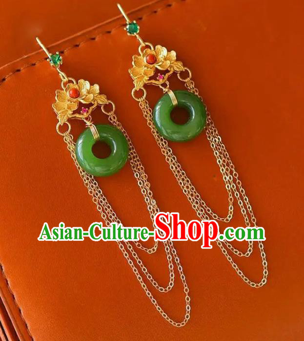 China National Golden Peony Tassel Earrings Traditional Cheongsam Jade Ear Jewelry Accessories