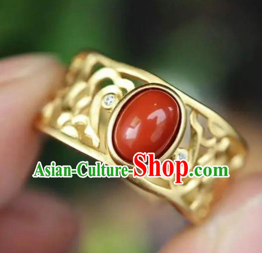 Chinese Handmade Carving Cloud Golden Ring Jewelry Accessories Classical Court Circlet
