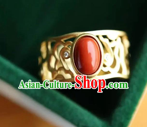 Chinese Handmade Carving Cloud Golden Ring Jewelry Accessories Classical Court Circlet