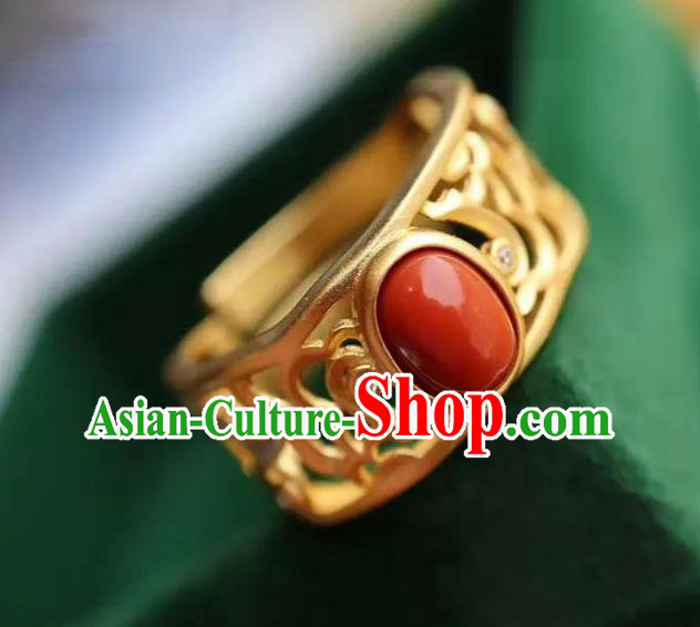 Chinese Handmade Carving Cloud Golden Ring Jewelry Accessories Classical Court Circlet