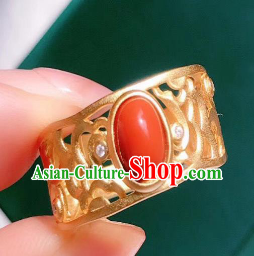 Chinese Handmade Carving Cloud Golden Ring Jewelry Accessories Classical Court Circlet