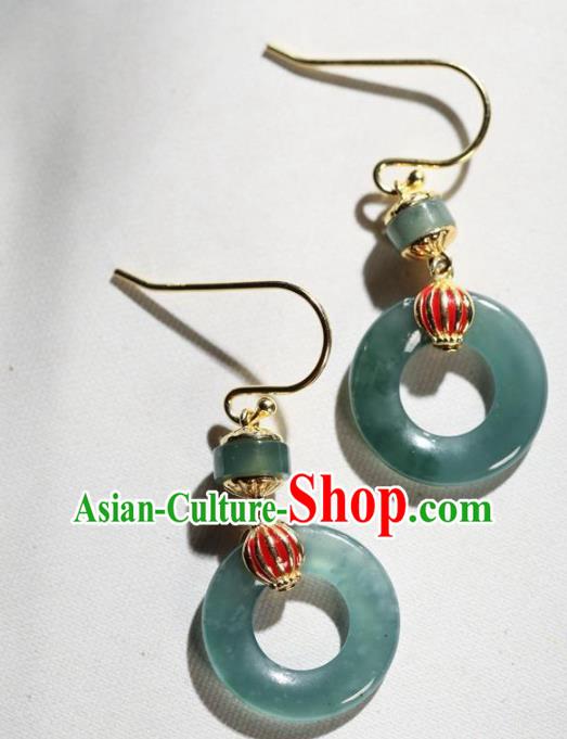 China Traditional Jade Peace Buckle Ear Jewelry Accessories National Cheongsam Red Lantern Earrings