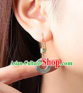 China Traditional Jade Peace Buckle Ear Jewelry Accessories National Cheongsam Red Lantern Earrings