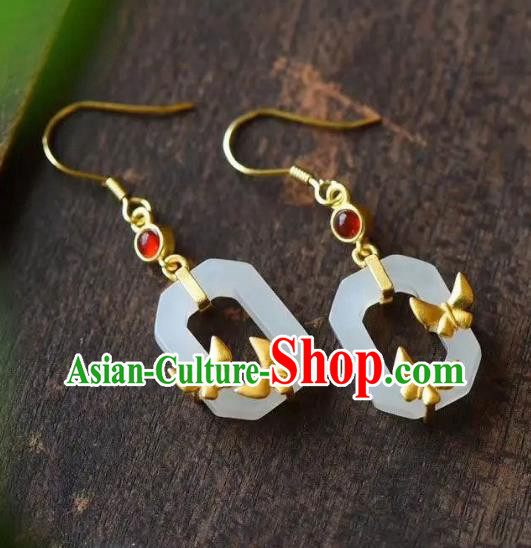 China Traditional Garnet Ear Jewelry Accessories National Cheongsam White Jade Earrings