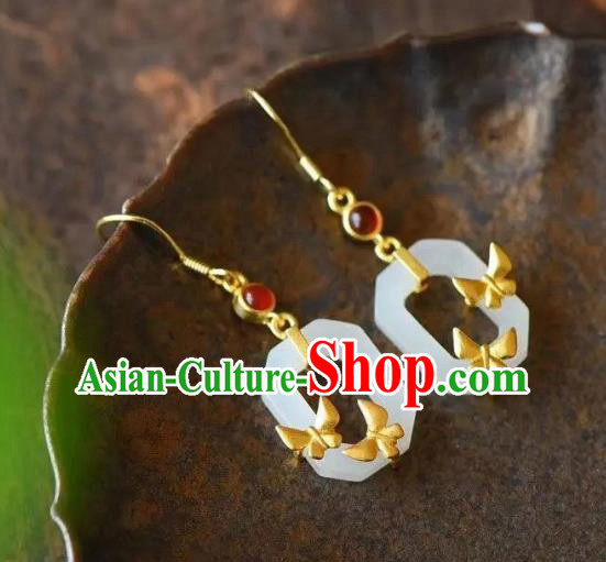 China Traditional Garnet Ear Jewelry Accessories National Cheongsam White Jade Earrings