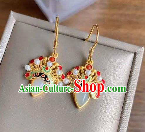 China Traditional Beijing Opera Ear Jewelry Accessories National Cheongsam White Jade Earrings