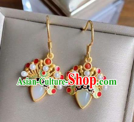 China Traditional Beijing Opera Ear Jewelry Accessories National Cheongsam White Jade Earrings