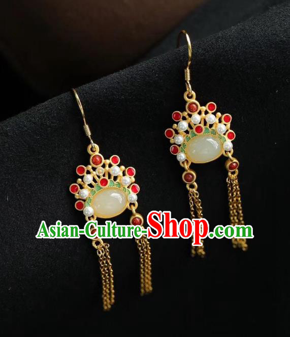 China Traditional Peking Opera Blues Ear Jewelry Accessories National Cheongsam Golden Tassel Earrings