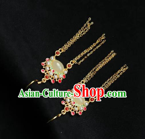 China Traditional Peking Opera Blues Ear Jewelry Accessories National Cheongsam Golden Tassel Earrings