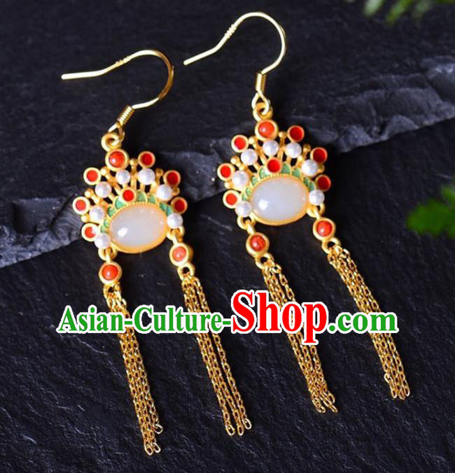 China Traditional Peking Opera Blues Ear Jewelry Accessories National Cheongsam Golden Tassel Earrings