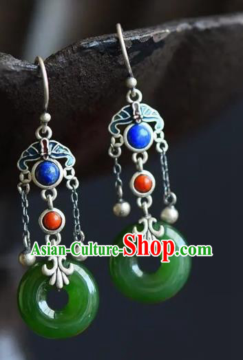 China Traditional Silver Lapis Ear Jewelry Accessories National Cheongsam Green Jade Earrings