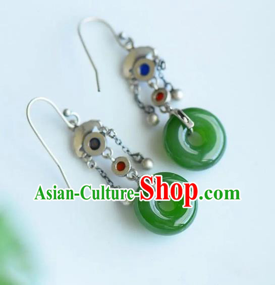 China Traditional Silver Lapis Ear Jewelry Accessories National Cheongsam Green Jade Earrings