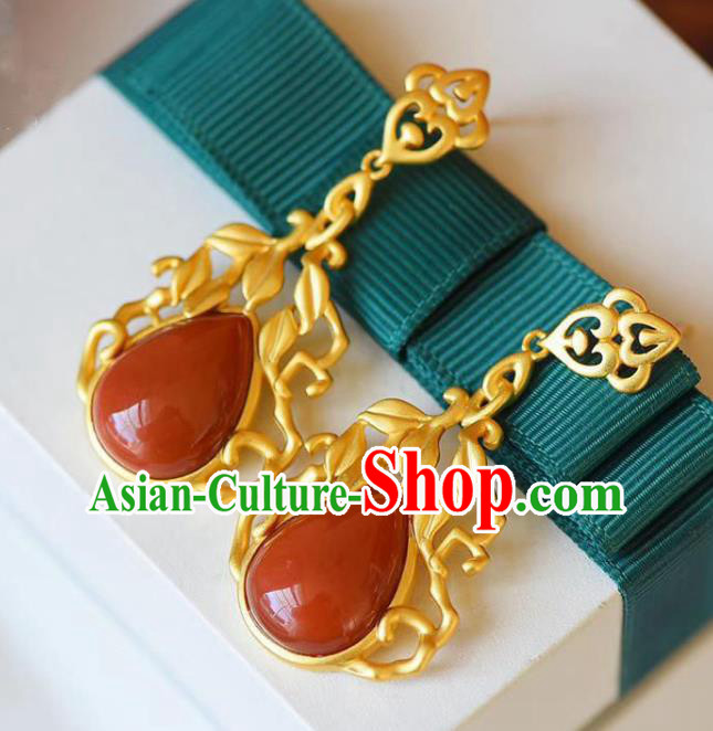 China Traditional Enamel Red Ear Jewelry Accessories National Cheongsam Golden Earrings